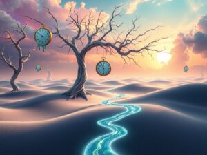 Melting Clocks in a Dreamlike Landscape – free AI stock image