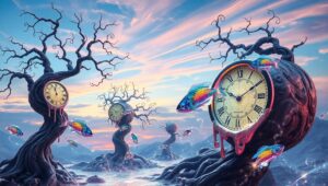 Melting Clocks in Airborne Waters – free AI stock image