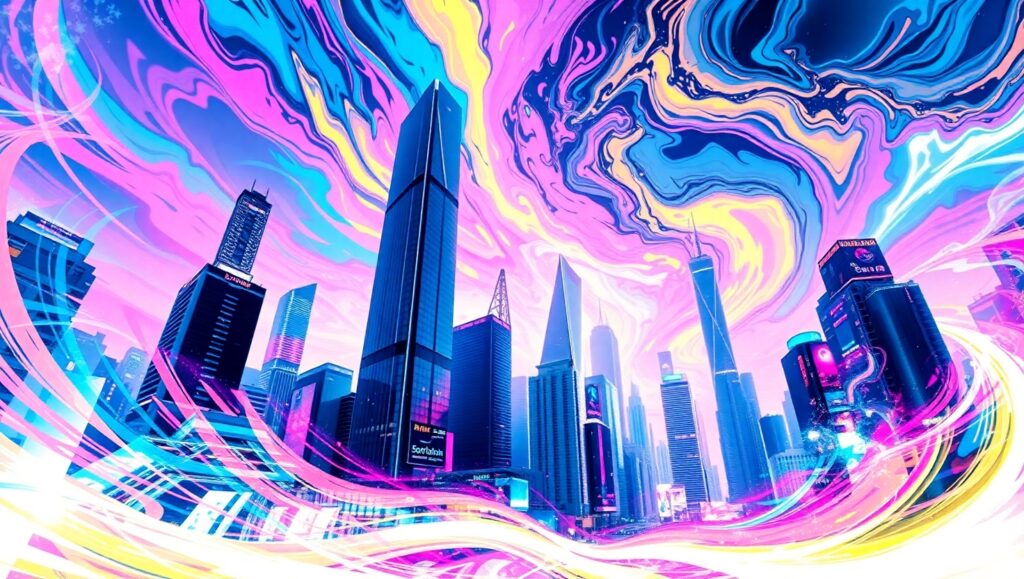 Melting Digital Cityscape – free AI stock image