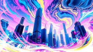 Melting Digital Cityscape – free AI stock image