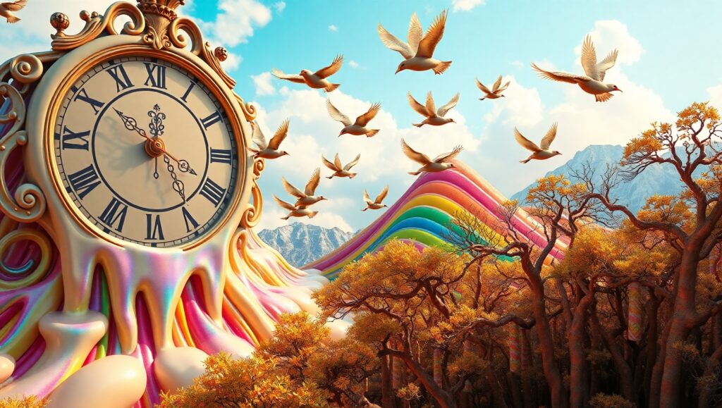 Melting Time in a Candy Landscape – free AI stock image