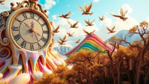 Melting Time in a Candy Landscape – free AI stock image