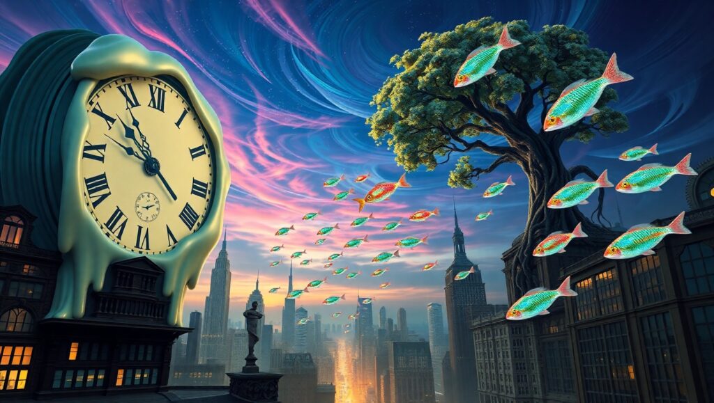 Melting Time in a Surreal City – free AI stock image