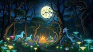 Midnight Festival in Enchanted Forest – free AI stock image