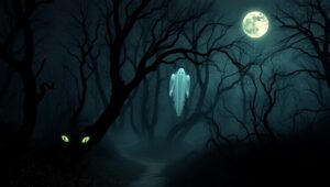 Midnight Haunt in the Forest – free AI stock image