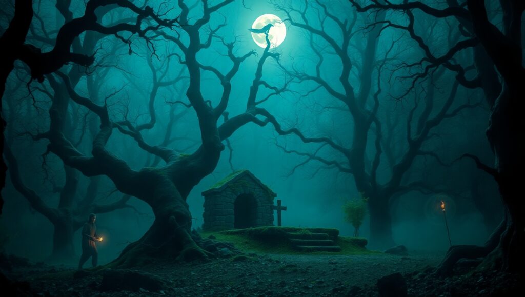 Midnight in the Haunted Forest – free AI stock image