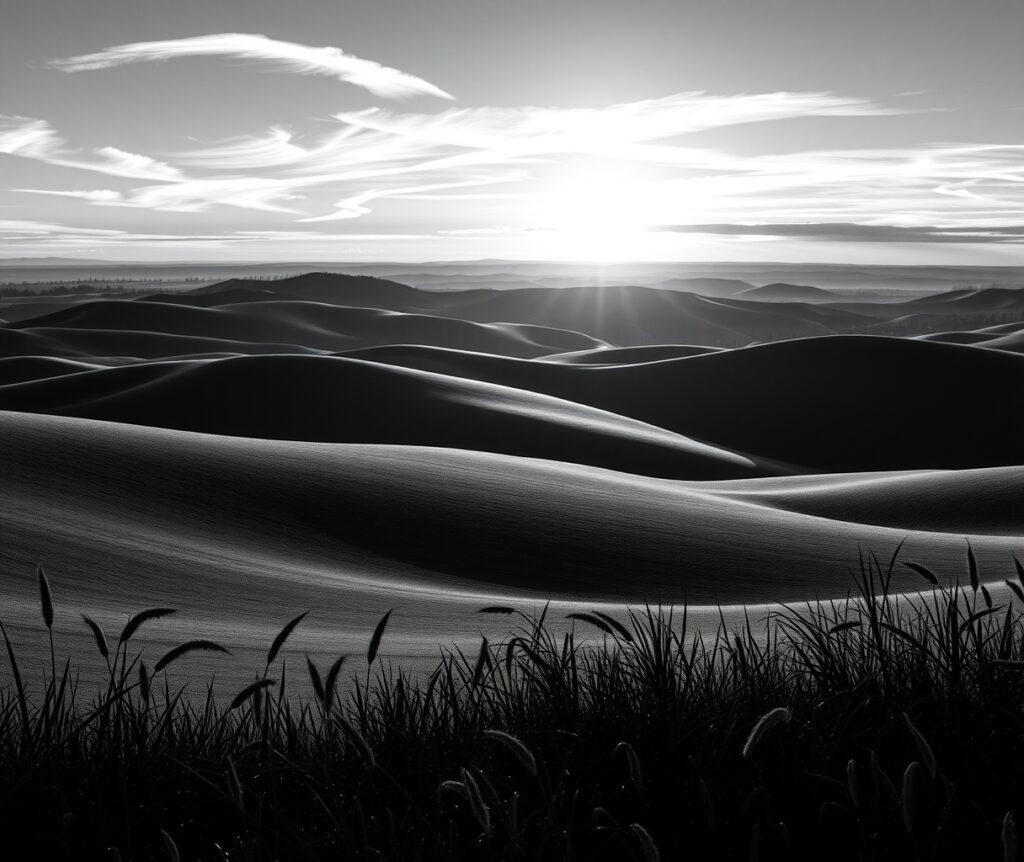 Minimalist Monochrome Landscape at Dusk – free AI stock image