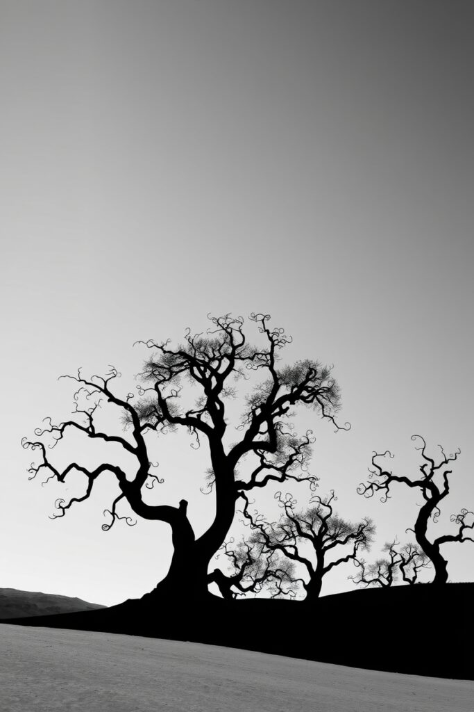 Minimalist Monochrome Landscape Silhouettes – free AI stock image