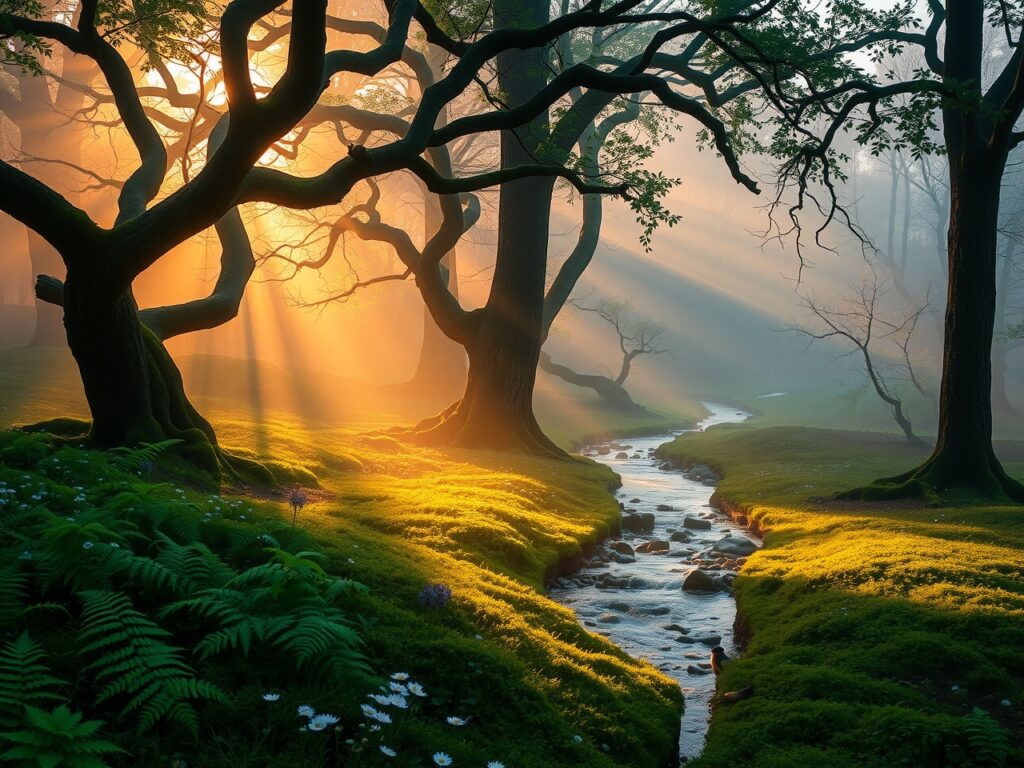 Misty Forest Awakening at Dawn – free AI stock image