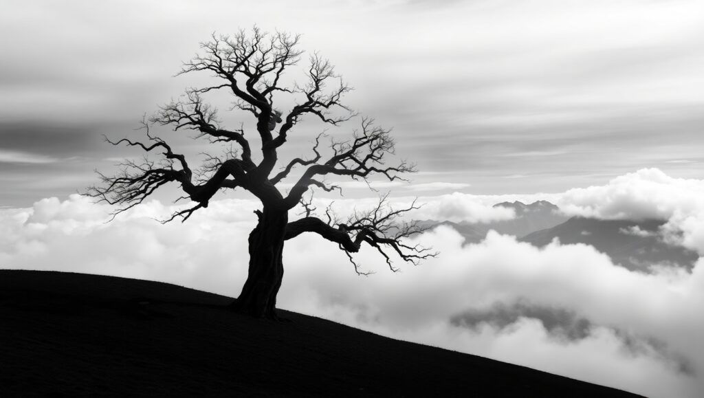 Misty Monochrome Landscape – free AI stock image