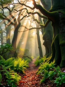 Misty Morning in a Enchanted Forest – free AI stock image