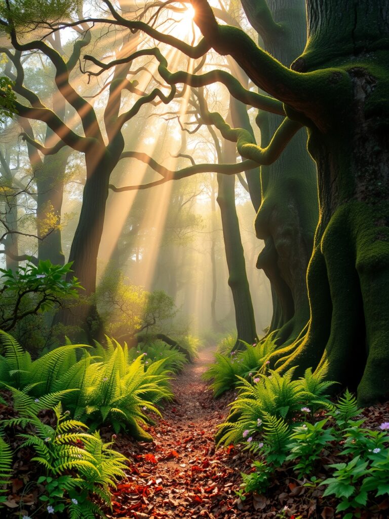 Misty Morning in a Enchanted Forest – free AI stock image