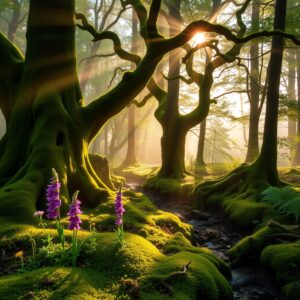Misty Morning in a Lush Forest – free AI stock image