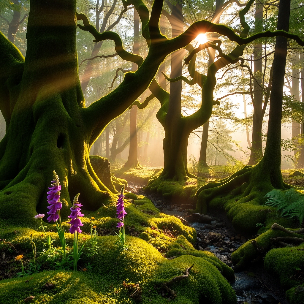 Misty Morning in a Lush Forest – free AI stock image