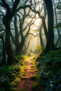 Misty Morning in a Tranquil Forest – free AI stock image