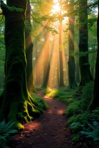 Misty Morning in a Whispering Forest – free AI stock image
