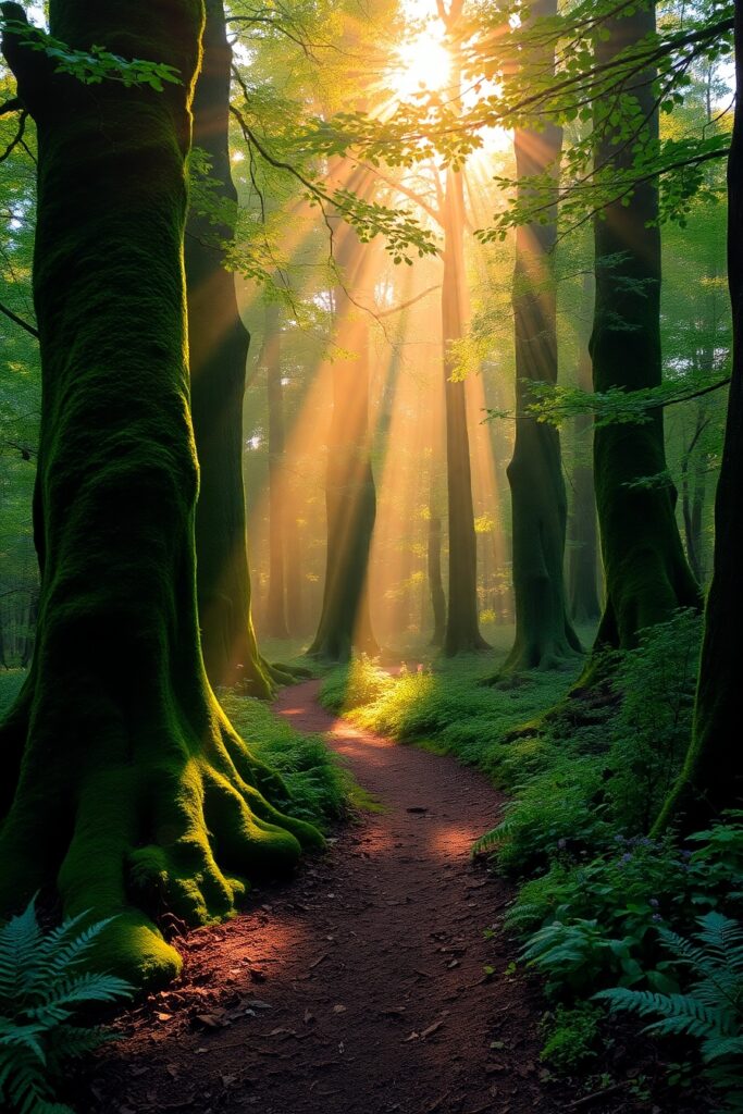 Misty Morning in a Whispering Forest – free AI stock image
