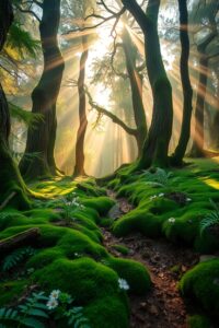 Misty Morning in an Enchanted Forest – free AI stock image