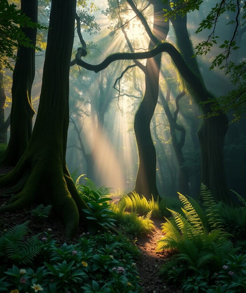 Misty Morning in an Enchanted Forest – free AI stock image