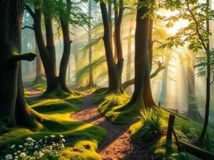 Misty Morning in Enchanted Forest – free AI stock image