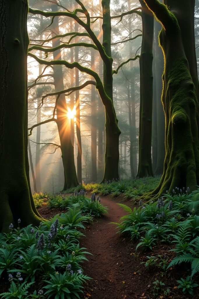 Misty Morning in Enchanted Forest – free AI stock image
