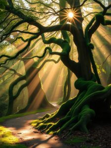 Misty Morning in Enchanted Forest – free AI stock image