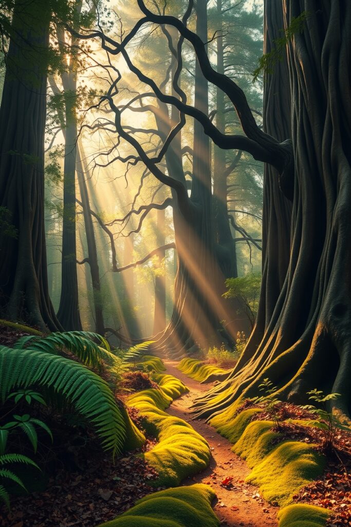 Misty Morning in Enchanted Forest – free AI stock image