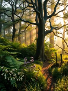 Misty Morning in Enchanted Forest – free AI stock image