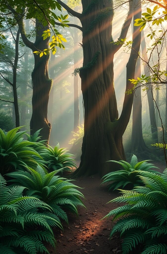 Misty Morning in Enchanted Forest Glade – free AI stock image