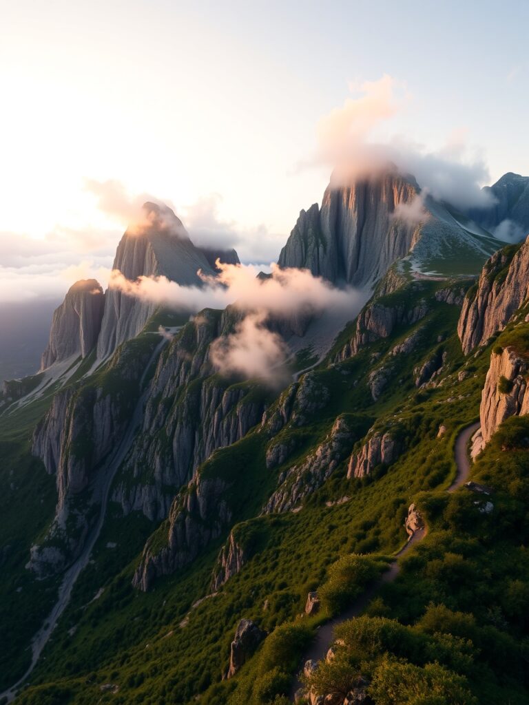 Misty Morning in Majestic Mountains – free AI stock image