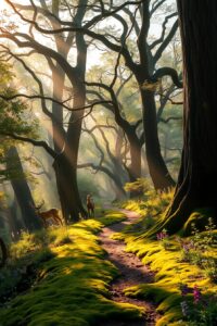 Misty Morning in the Enchanted Forest – free AI stock image