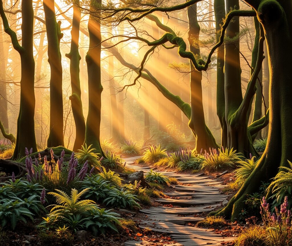 Misty Morning in the Enchanted Forest – free AI stock image