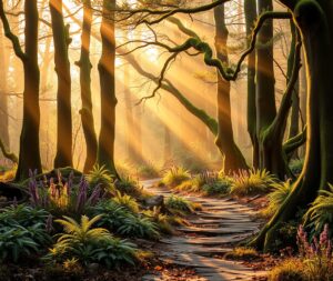Misty Morning in the Enchanted Forest – free AI stock image