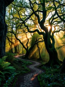 Misty Morning in the Enchanted Forest – free AI stock image