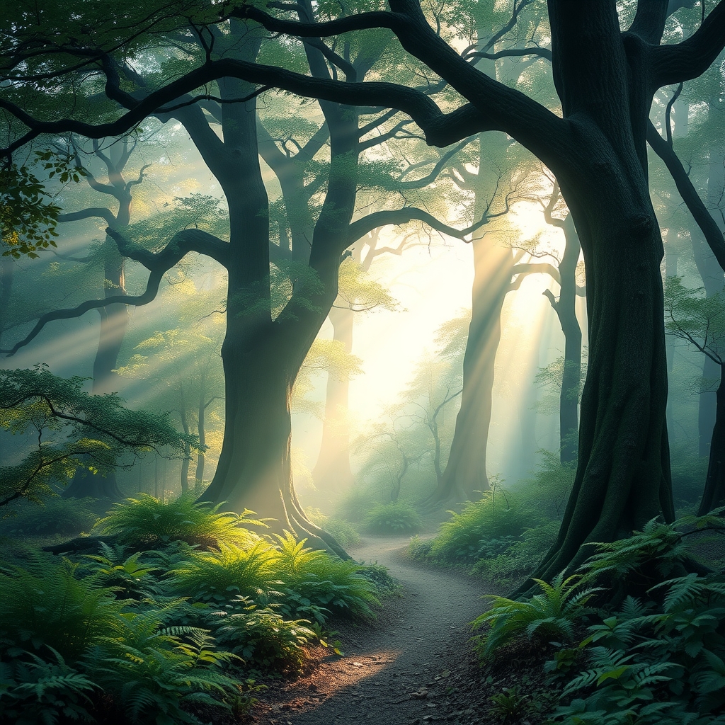 Misty Morning in the Enchanted Forest – free AI stock image