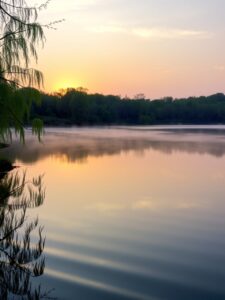Misty Morning Over Serene Lake – free AI stock image