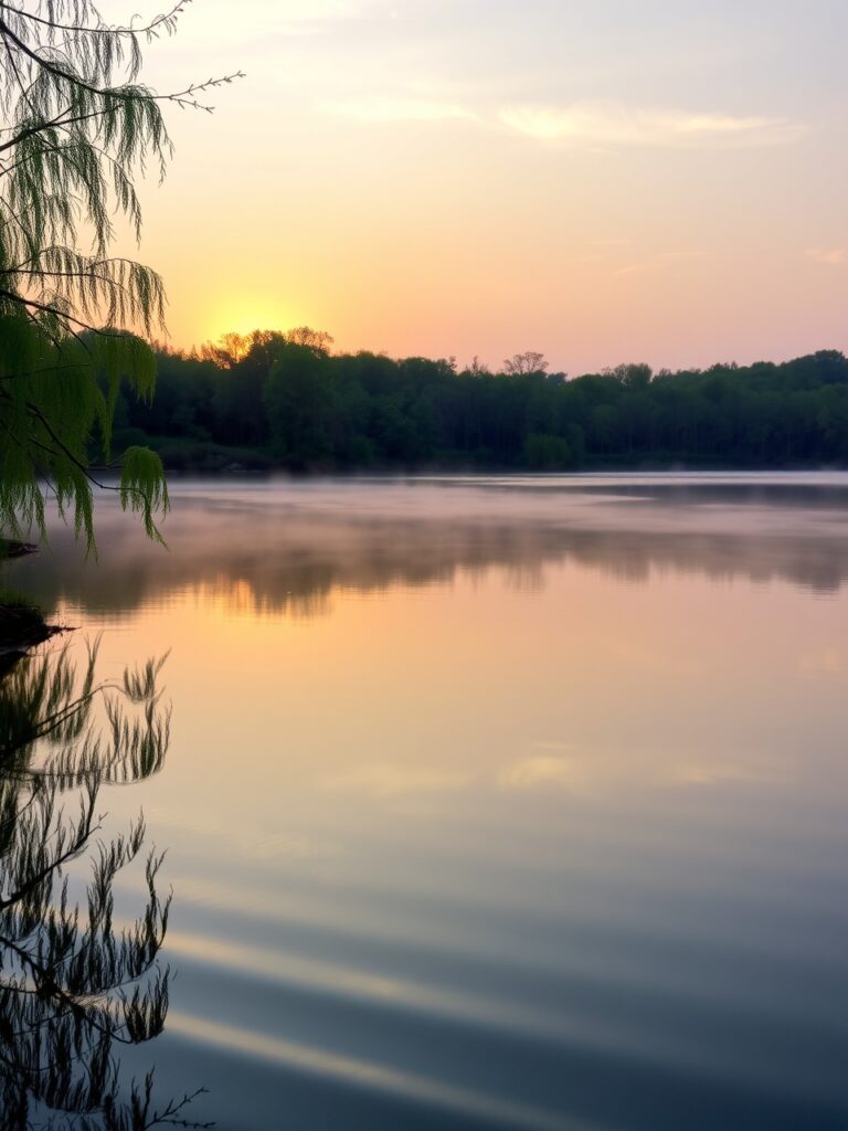 Misty Morning Over Serene Lake – free AI stock image