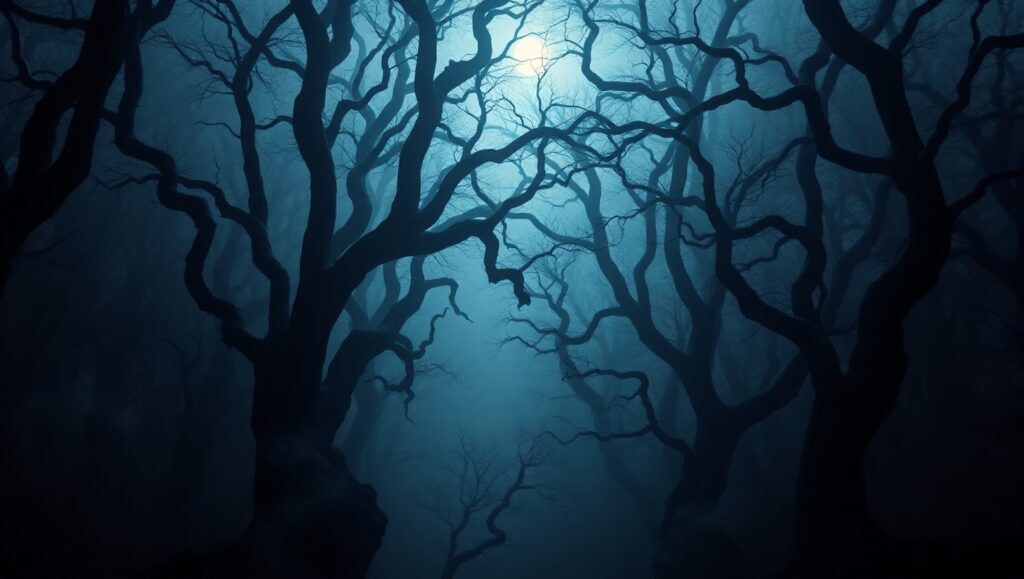 Misty Shadows in the Haunted Forest – free AI stock image