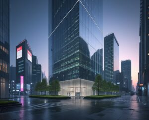 Modern Banking Hub in an Urban Landscape – free AI stock image
