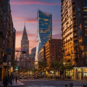 Modern City Skyline at Dusk – free AI stock image