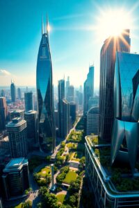 Modern Cityscape with Futuristic Buildings – free AI stock image