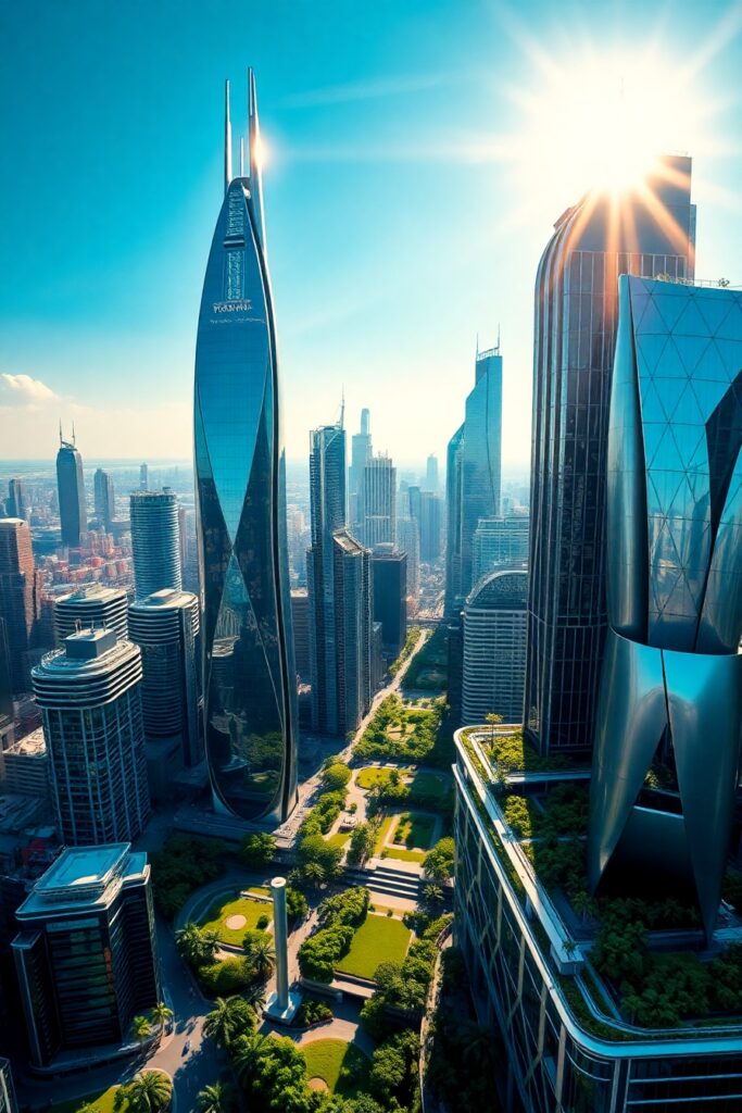 Modern Cityscape with Futuristic Buildings – free AI stock image