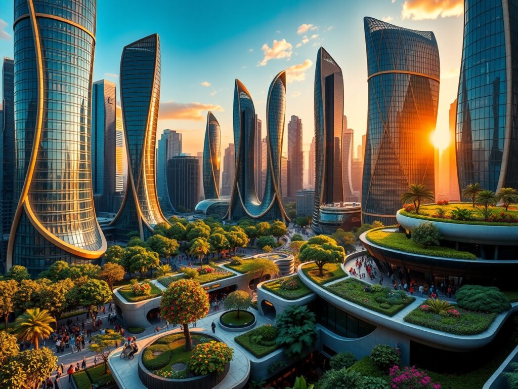 Modern Cityscape with Futuristic Skyscrapers – free AI stock image
