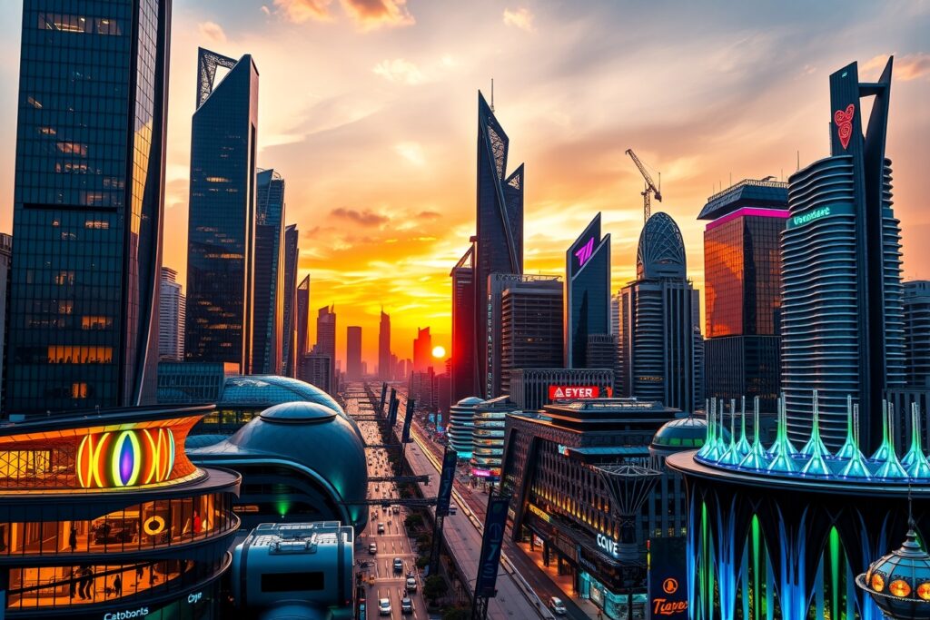 Modern Cityscape with Futuristic Skyscrapers – free AI stock image