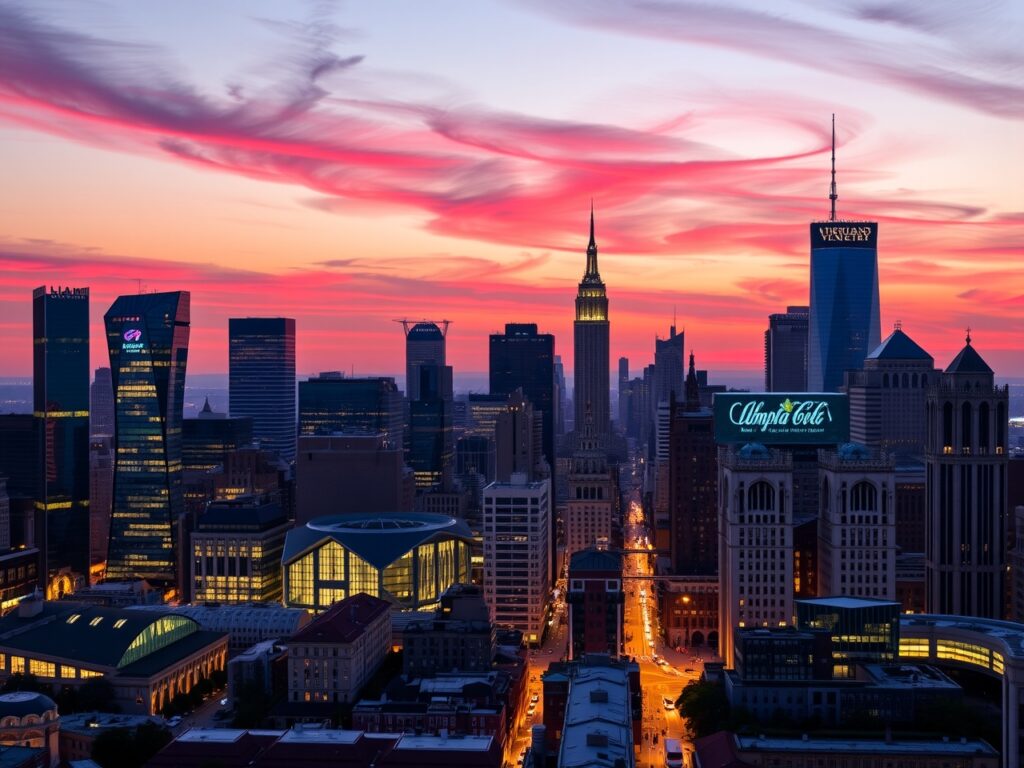 Modern Cityscape with Skyscrapers at Twilight – free AI stock image