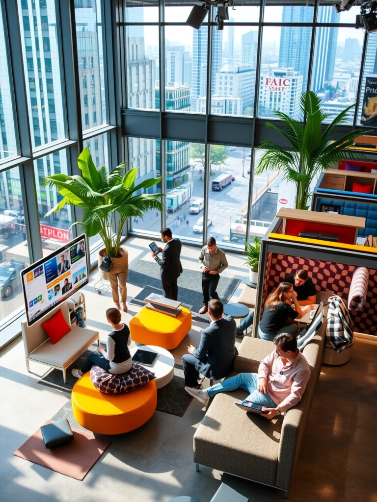 Modern Corporate Office with Collaborative Spaces – free AI stock image