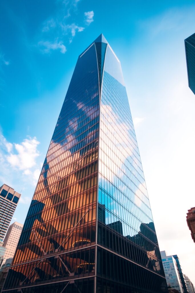 Modern Glass Skyscraper Against a Blue Sky – free AI stock image