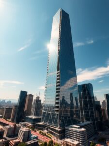Modern Glass Skyscraper Against Blue Sky – free AI stock image