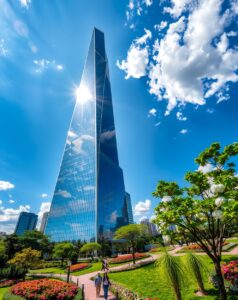 Modern Glass Skyscraper Against Blue Sky – free AI stock image