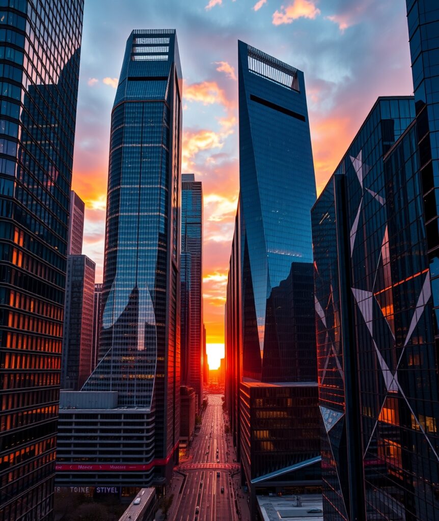 Modern Glass Skyscrapers Reflecting the Sky – free AI stock image
